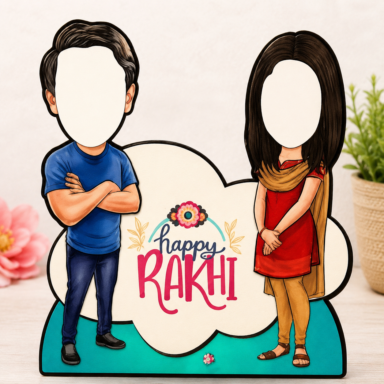 Personalized Happy Rakhi Caricature Frame Rakhi