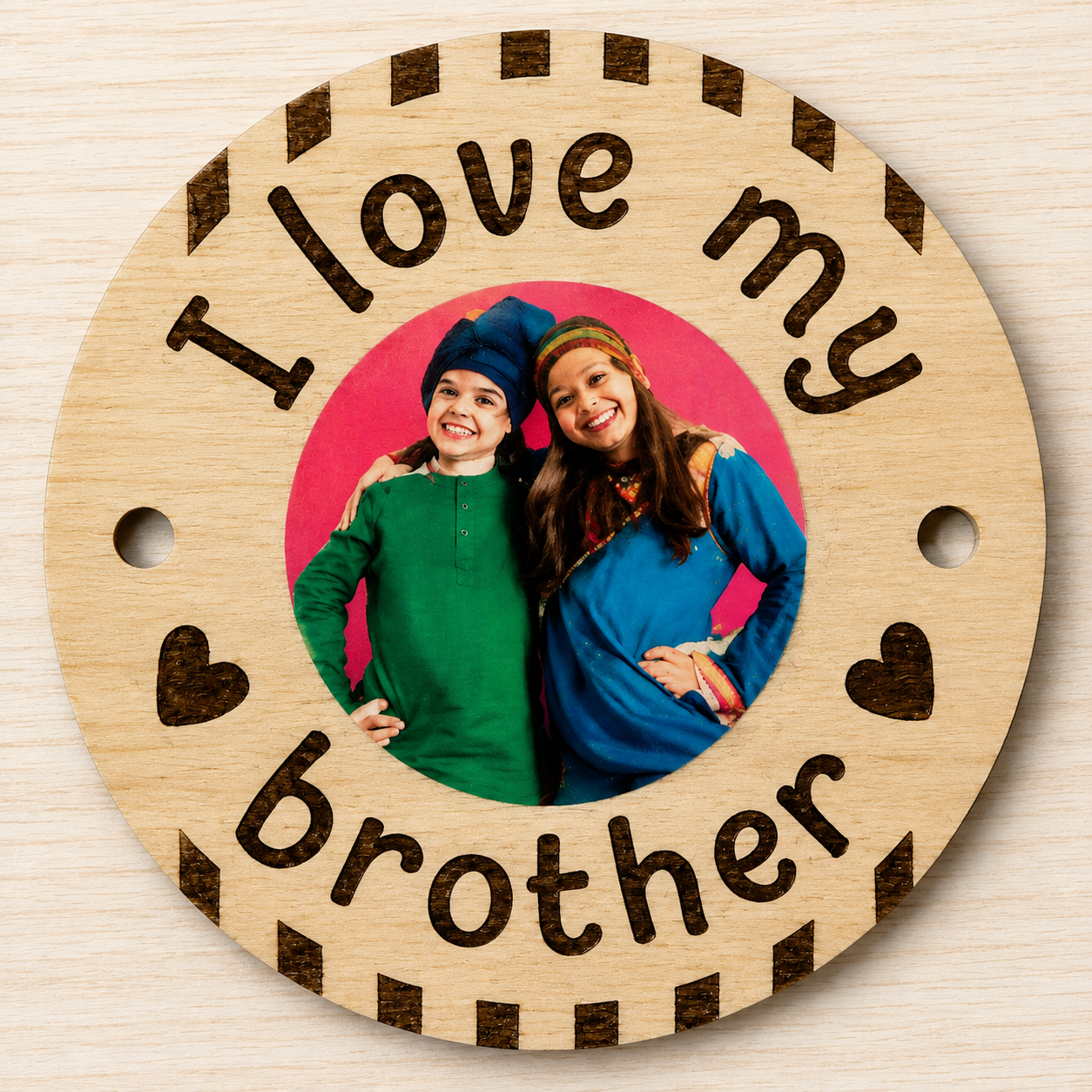 Personalized I Love My Brother Wooden Sublimation Engraved Rakhi