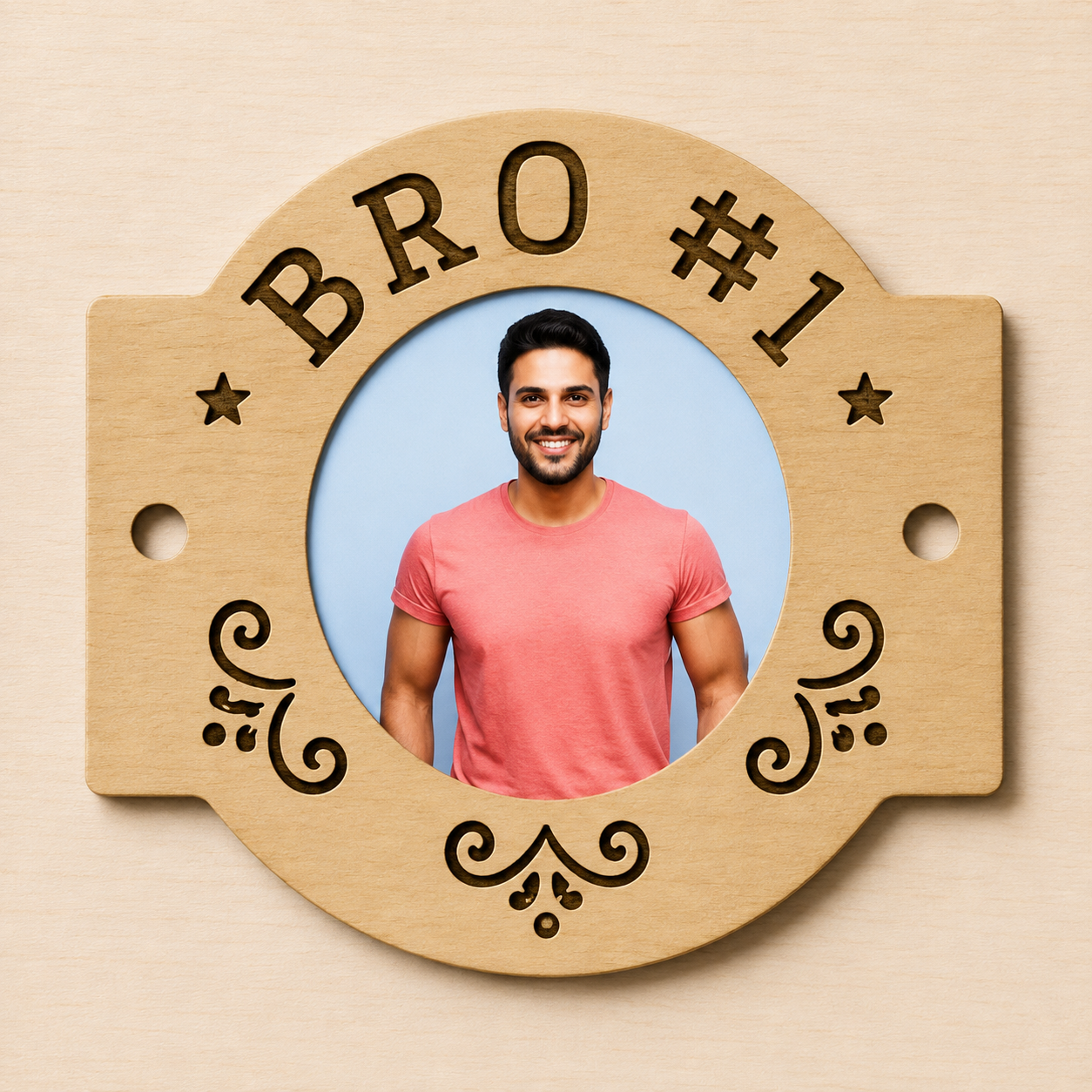 Personalized Bro No.1 Wooden Sublimation Engraved Rakhi