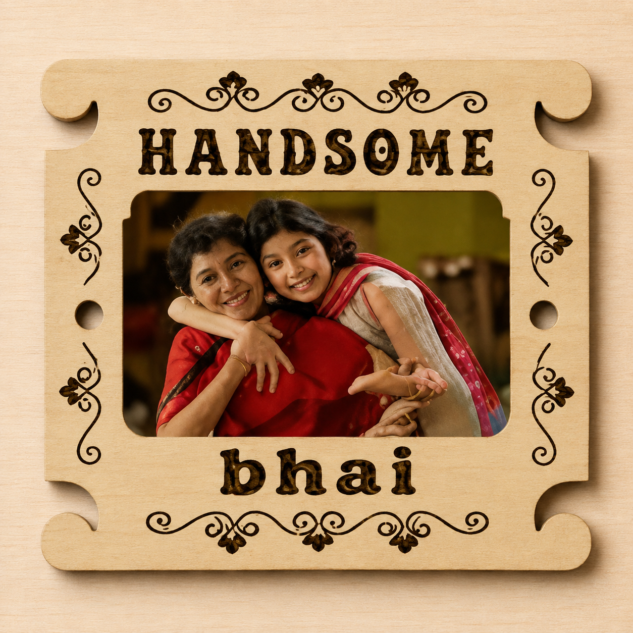 Personalized Handsome Bhai Wooden Sublimation Engraved Rakhi