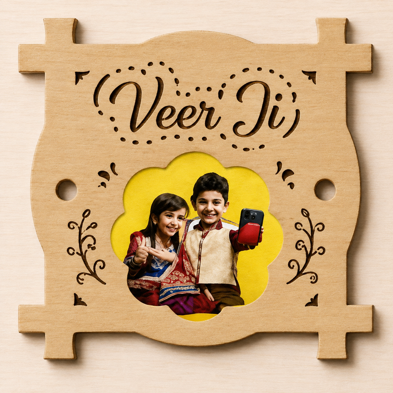 Personalized Veer Ji Wooden Sublimation Engraved Rakhi