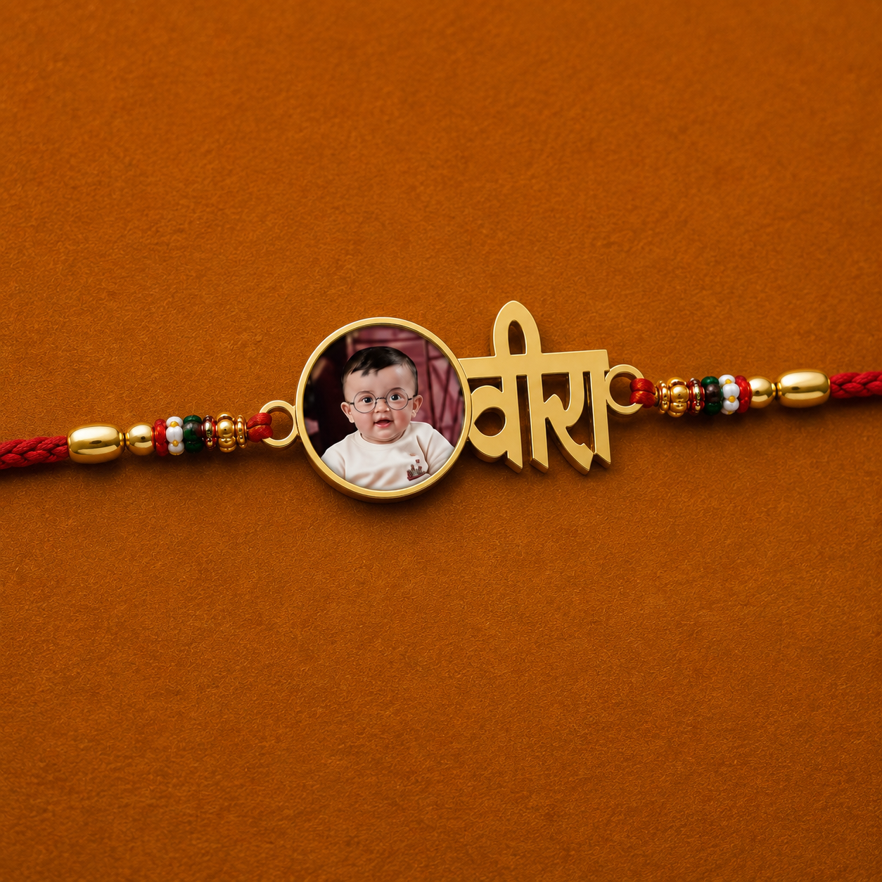 Personalized Veer Photo Sublimation Metal Rakhi for Brother