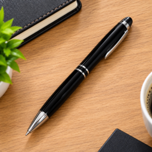 Black Metal Pen with Silver Ring