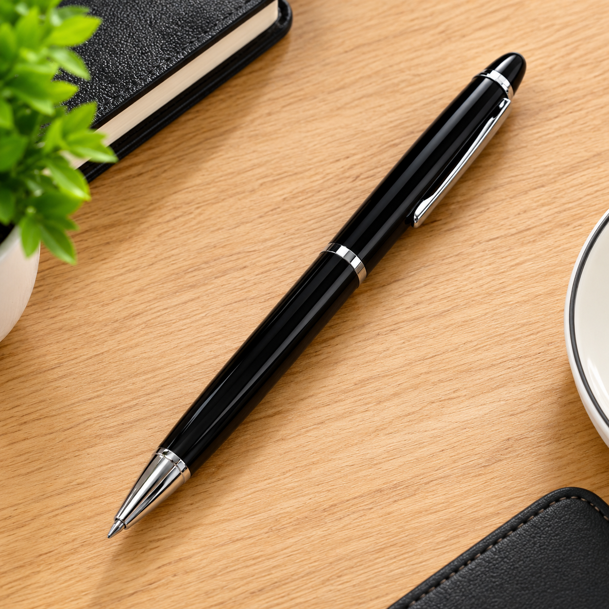 Black Metal Pen with Silver Trim